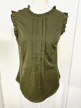 Allegra K Olive Green Ruffle Sleeve Sleeveless Top